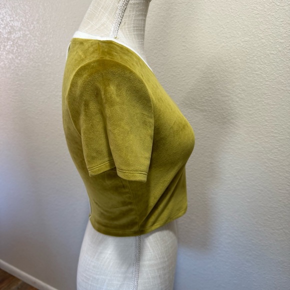 Urban Outfitters Olive Green Velvet Crop Top with White Trim - Size S/P - Picture 5 of 15